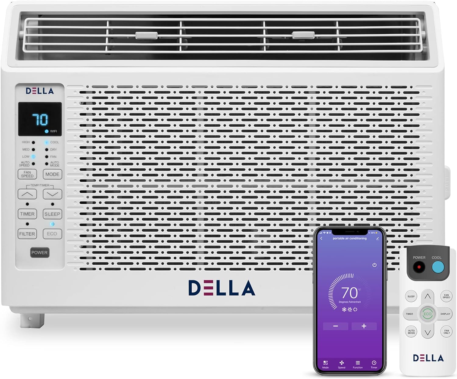 DELLA 6000 BTU 115V/60Hz Energy Saving Window Air Conditioner, Whisper Quiet AC Unit with WIFI Smart Controls, Remote, Dehumidifier, Fan, Cools Up to 250 Sq. Ft.