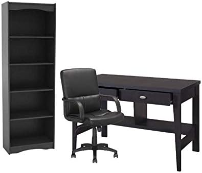 Home Square 3 Piece Office Set with Desk and Bookcase with Chair in Dark Tones