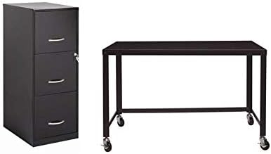 2 Piece Office Set with Desk and Filing Cabinet in Black