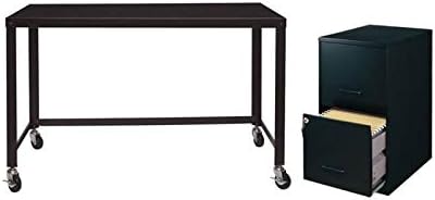 Home Square 2 Piece Office Set with Filing Cabinet and Desk in Black