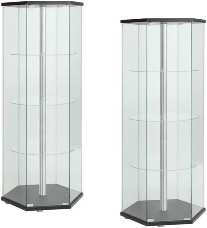 Home Square (Set of 2) Hexagon Glass Curio Cabinet in Black