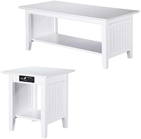 Home Square 2 Piece Coffee Table and Charger End Table Set in White