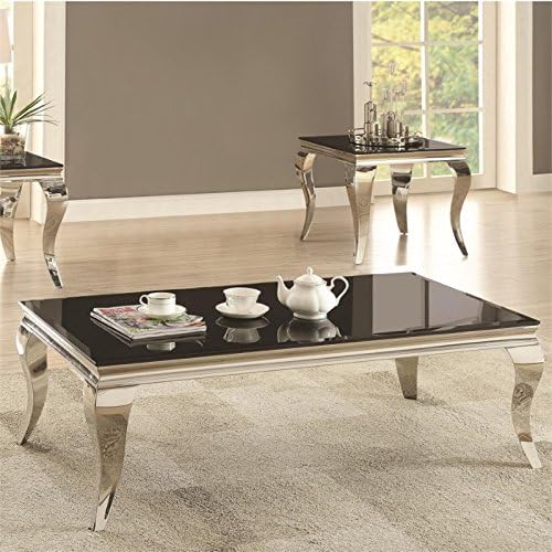 Home Square 2 Piece Set Tufted Loveseat in Oatmeal and Coffee Table in Chrome