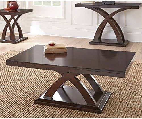 3 Piece Modern Wood Coffee Table and End Table Set in Espresso Cherry