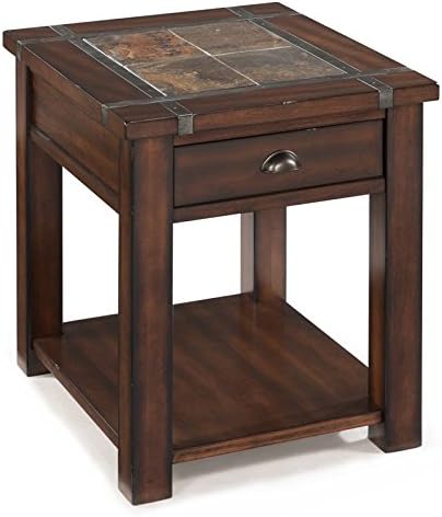 Home Square (Set of 2) Wood End Table in Cherry and Slate