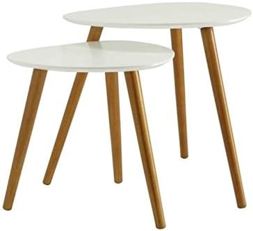 Home Square 3 Piece End Table and Nesting Table Set in Natural and White