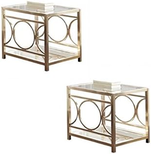 Home Square Set of 2 Glass Top End Table in Gold Chrome