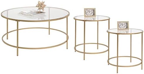 Home Square 3 Piece Coffee Table Living Room Set with Coffee Table and 2 End Table in Satin Gold