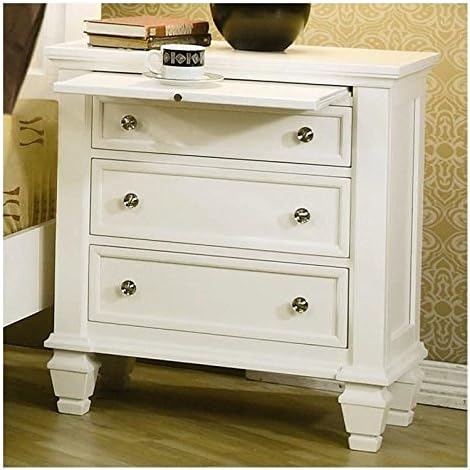 Home Square French Country 2 Piece 3 Drawer Night Stand with Pull Out Shelf in White and Silver