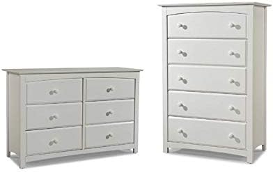 Home Square 6-Drawer Double Dresser and 5-Drawer Chest Kids Bedroom Set in White