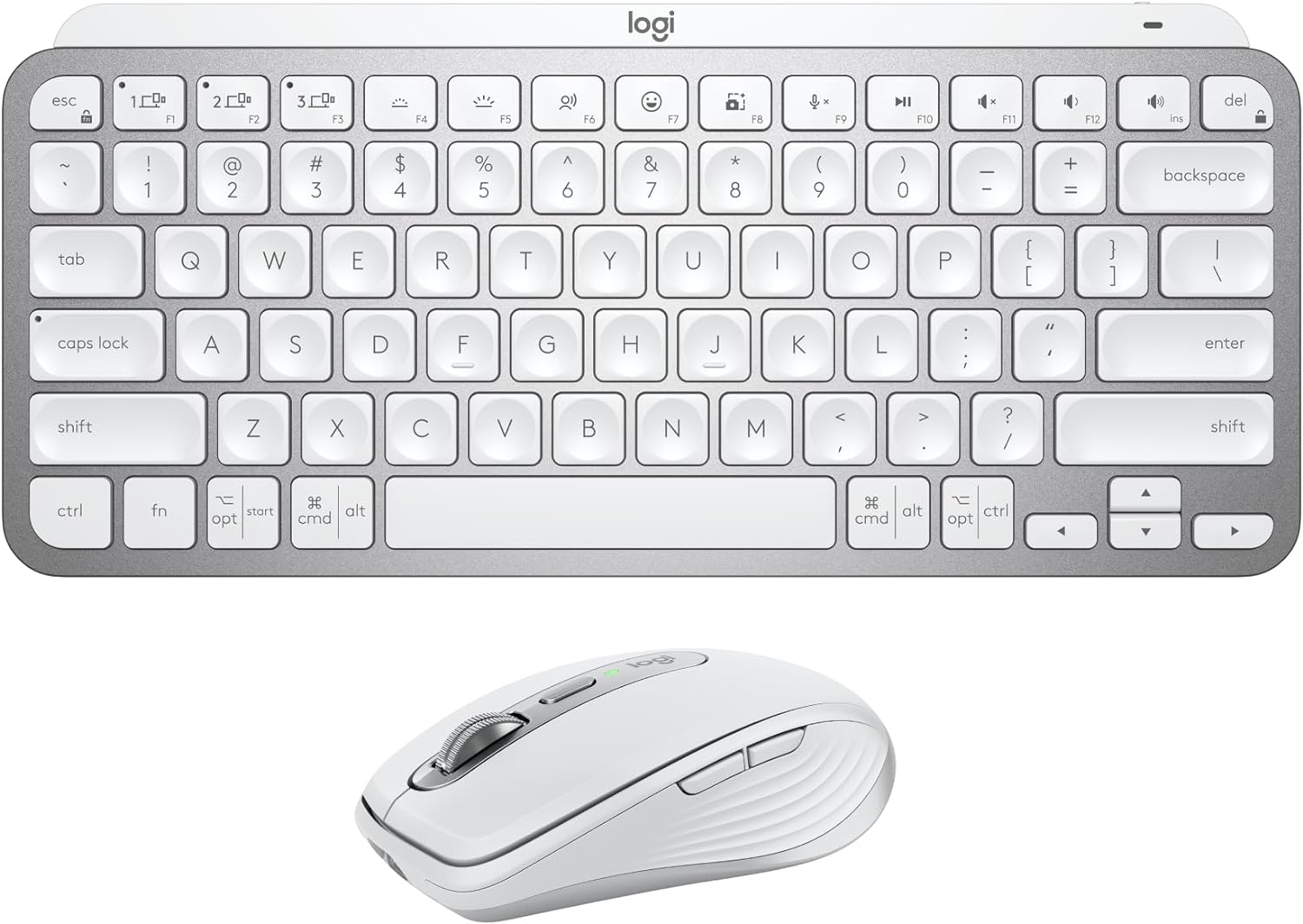 Logitech MX Keys Mini Keyboard   MX Anywhere 3S Wireless Mouse - Fluid Typing, Backlit Keys, Fast Scrolling, USB-C, Bluetooth, Compact, Multi-OS Compatiblei - Pale Grey