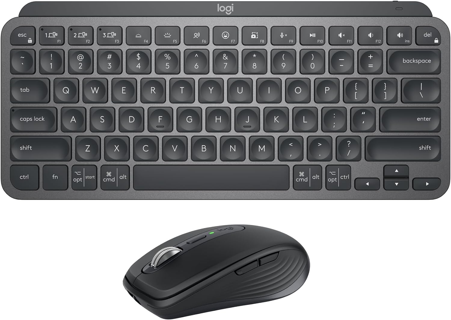 Logitech MX Keys Mini Keyboard   MX Anywhere 3S Wireless Mouse - Fluid Typing, Backlit Keys, Fast Scrolling, USB-C, Bluetooth, Compact, Multi-OS Compatible - Graphite