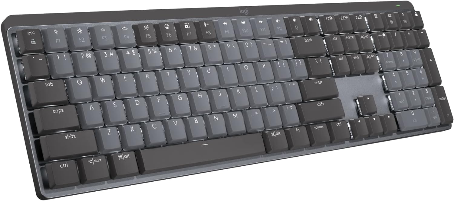 Logitech MX Mechanical Wireless Illuminated Performance Keyboard, Tactile Quiet Switches, Bluetooth, USB-C, macOS, Windows, Linux, iOS, Android, Graphite - With Free Adobe Creative Cloud Subscription