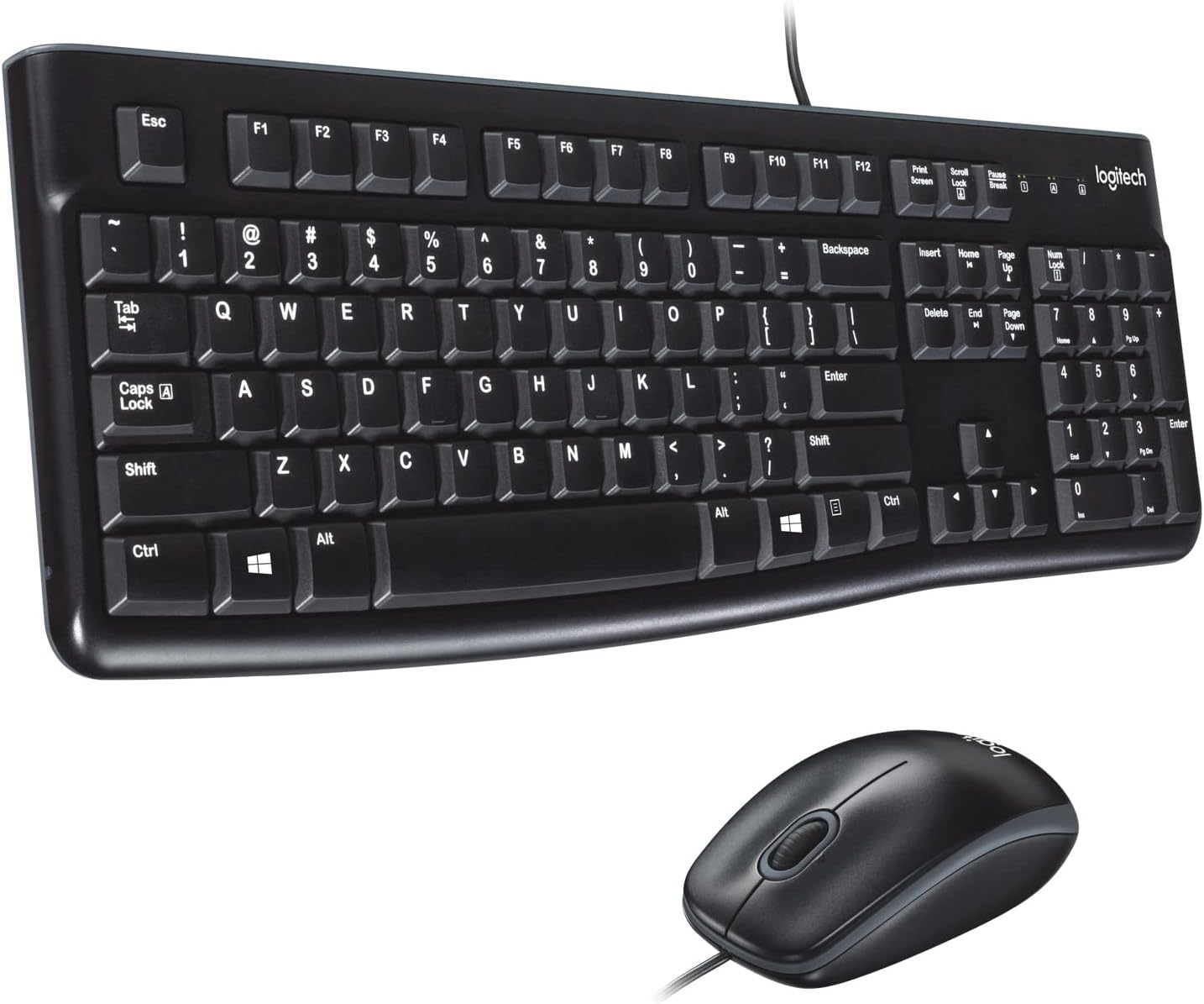 Logitech MK120 Wired Keyboard and Mouse Combo for Windows, Optical Wired Mouse, Full-Size Keyboard, USB Plug-and-Play, Compatible with PC, Laptop - Black