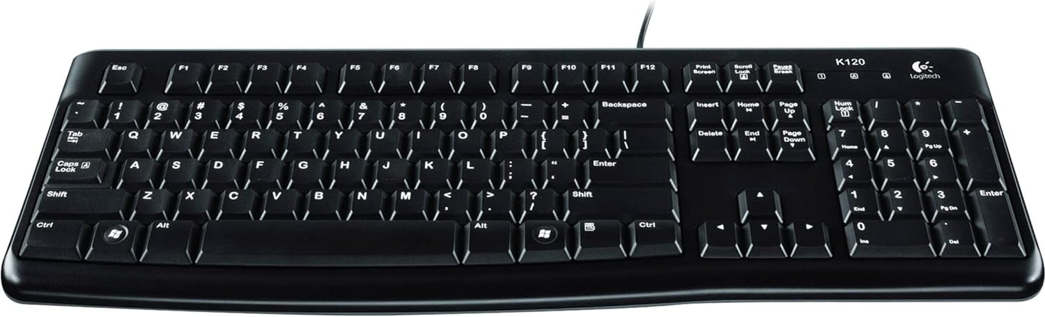 Logitech K120 Wired Keyboard for Windows, Plug and Play, Full-Size, Spill-Resistant, Curved Space Bar, Compatible with PC, Laptop - Black