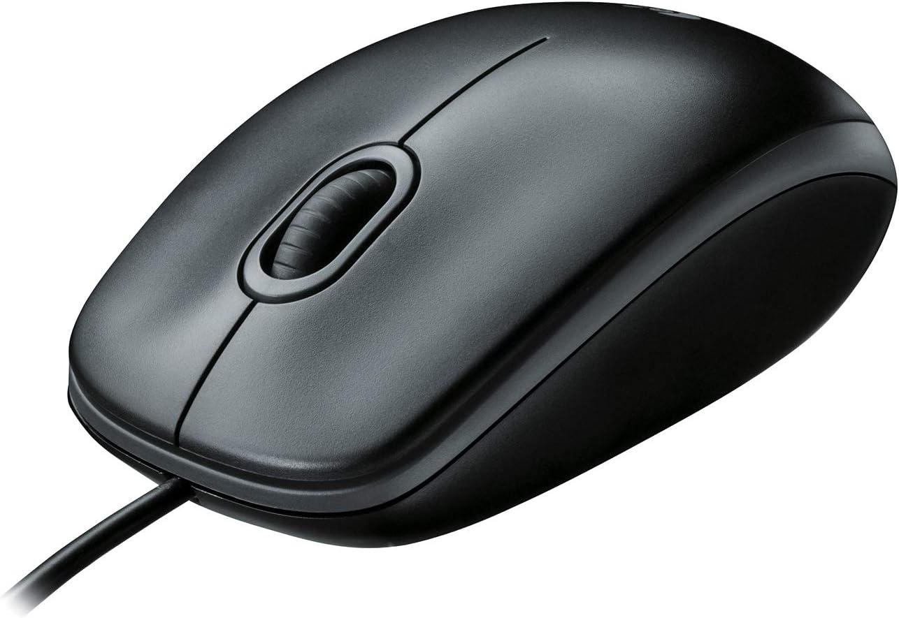 Logitech B100 Corded Mouse, Wired USB Mouse for Computers and Laptops, Right or Left Hand Use - Black