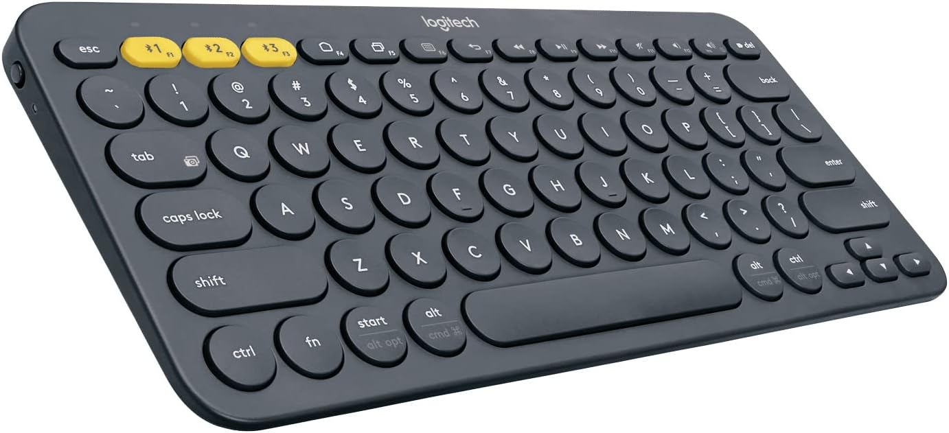 Logitech K380 Pebble Multi-Device Bluetooth Keyboard  Windows, Mac, Chrome OS, Android, iPad, iPhone, Apple TV Compatible  with Flow Cross-Computer Control and Easy-Switch up to 3 Devices Dark Grey