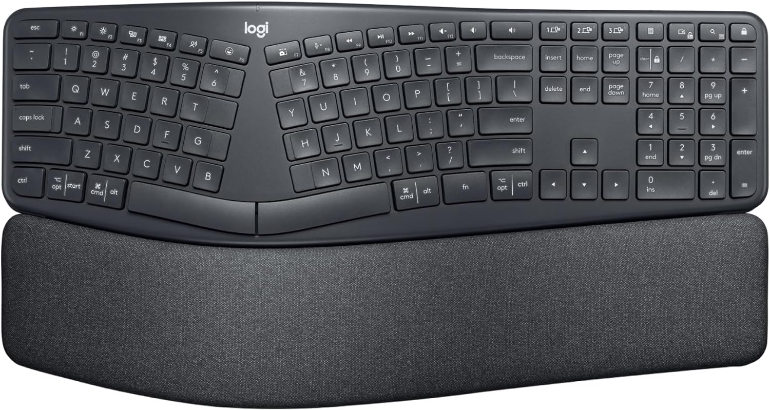 Logitech ERGO K860 Wireless Ergonomic Qwerty Keyboard - Split Keyboard, Wrist Rest, Natural Typing, Stain-Resistant Fabric, Bluetooth and USB Connectivity, Compatible with Windows/Mac,Black