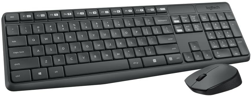 Logitech MK235 Wireless Keyboard and Mouse Combo for Windows, USB Receiver, 15 FN Keys, Long Battery Life, Compatible with PC, Laptop