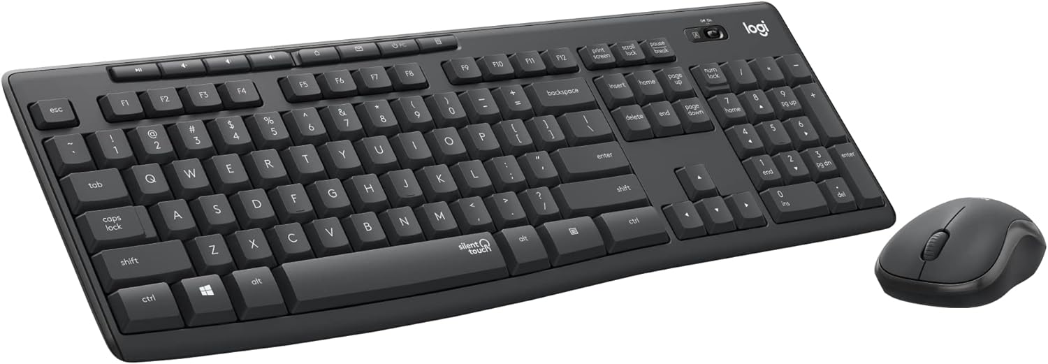 Logitech MK295 Wireless Mouse & Keyboard Combo with SilentTouch Technology, Full Numpad, Advanced Optical Tracking, Lag-Free Wireless, 90% Less Noise - Graphite