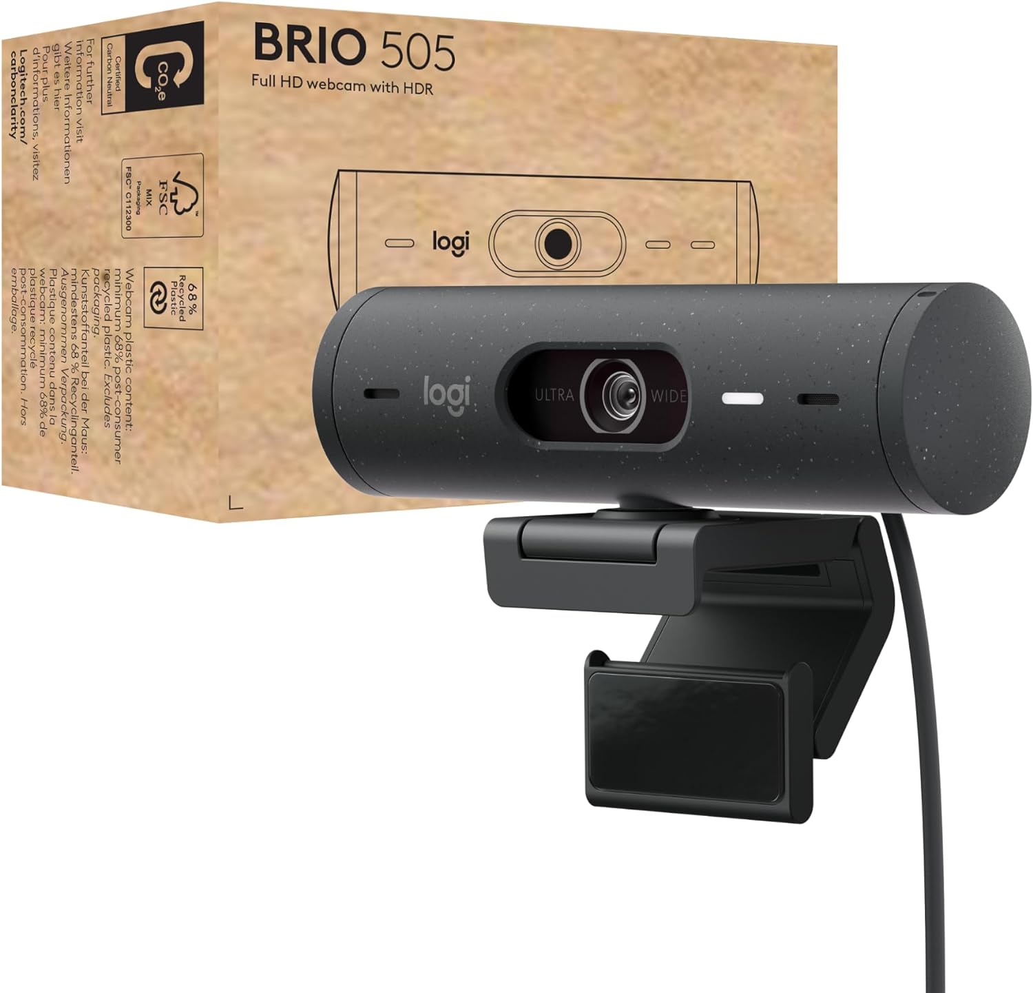 Logitech Brio 505 Full HD Webcam with Auto Light Correction, Auto-Framing, Show Mode, Dual Noise Reduction Mics, Privacy Shutter, Works with Microsoft Teams, Zoom, Google Meet