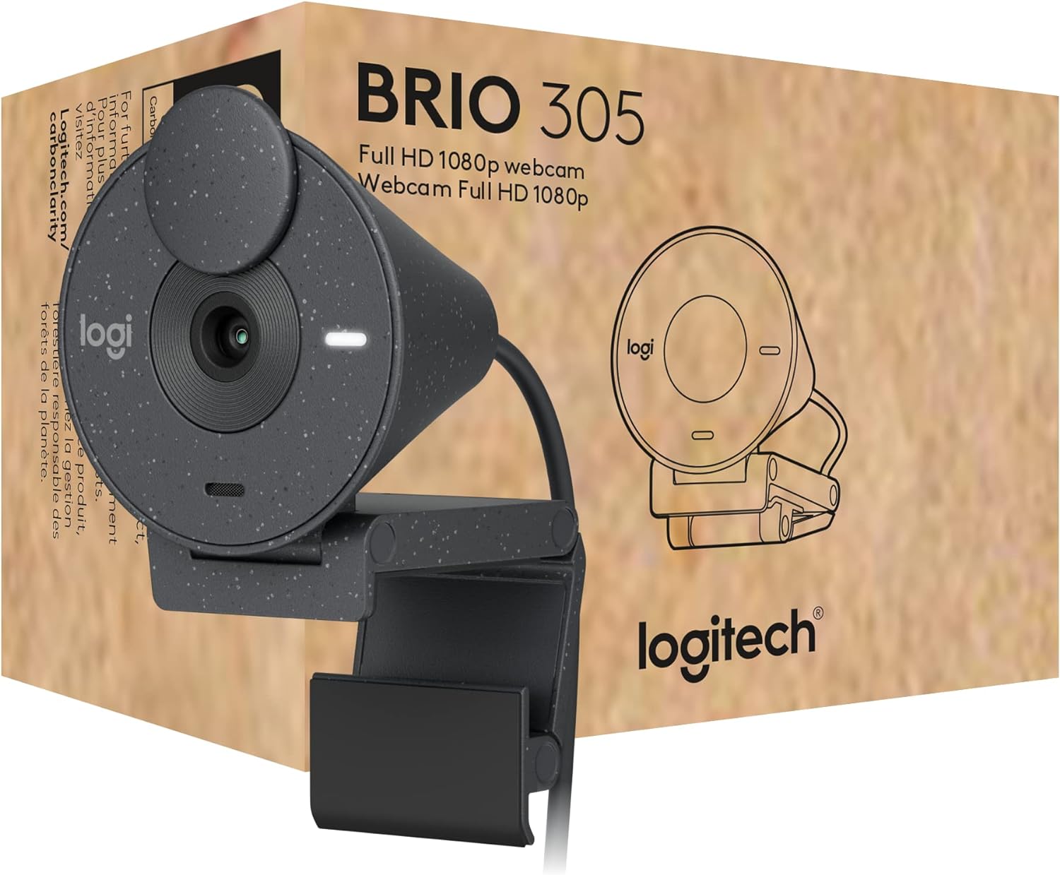 Logitech Brio 305 Full HD 1080P Webcam with Privacy Shutter, Mono Noise Reduction Mics, USB-C, Auto Light Correction, Works with Zoom, Microsoft Teams, Google Meet