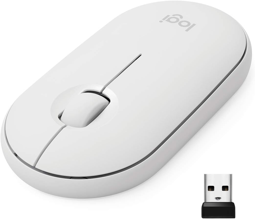 Logitech Pebble Wireless Mouse with Bluetooth or 2.4 GHz Receiver, Silent, Slim Computer Mouse with Quiet Clicks, for Laptop/Notebook/iPad/PC/Mac/Chromebook - Off White