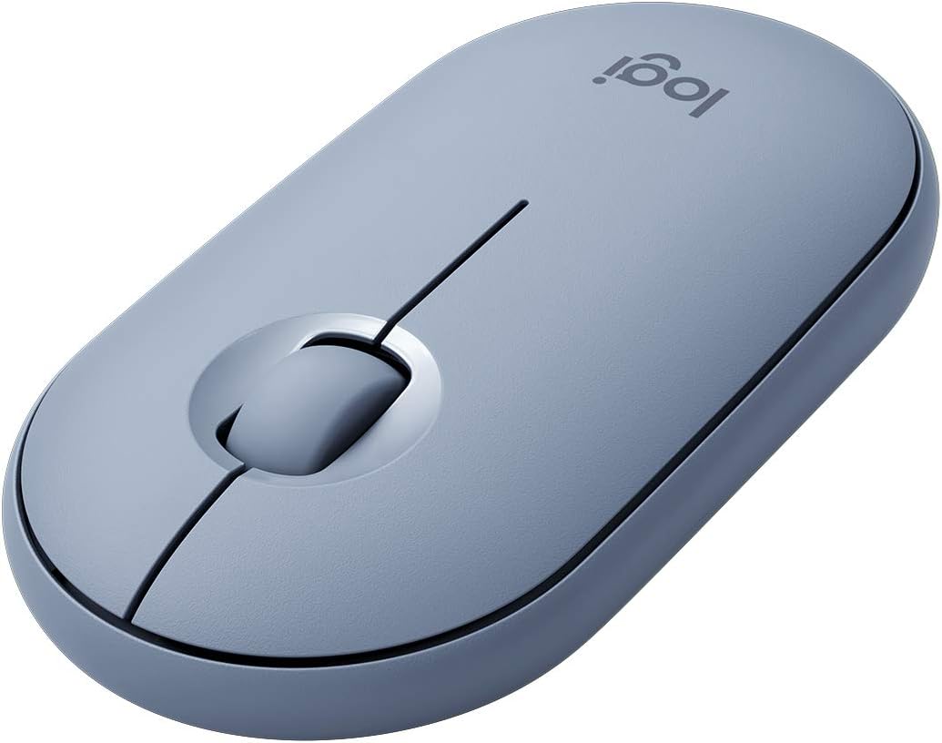 Logitech Pebble Wireless Mouse with Bluetooth or 2.4 GHz Receiver, Silent, Slim Computer Mouse with Quiet Clicks, for Laptop/Notebook/iPad/PC/Mac/Chromebook - Blue Grey