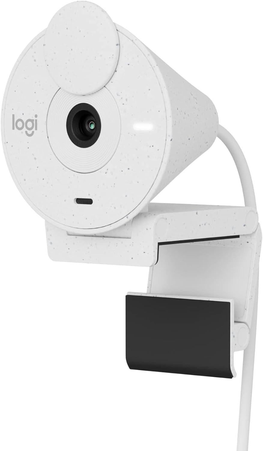 Logitech Brio 300 Full HD Webcam with Privacy Shutter, Noise Reduction Microphone, USB-C, certified for Zoom, Microsoft Teams, Google Meet, Auto Light Correction - Off White