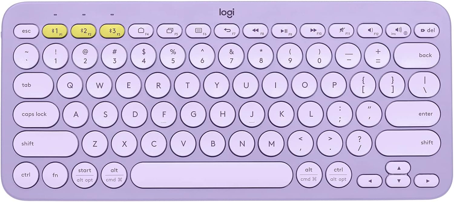 Logitech K380 Pebble Multi-Device Bluetooth Wireless Keyboard with Easy-Switch for Up to 3 Devices, Slim, 2 Year Battery-PC, Laptop, Windows, Mac,Chrome OS, Android, iPadOS,Apple TV-Lavender Lemonade