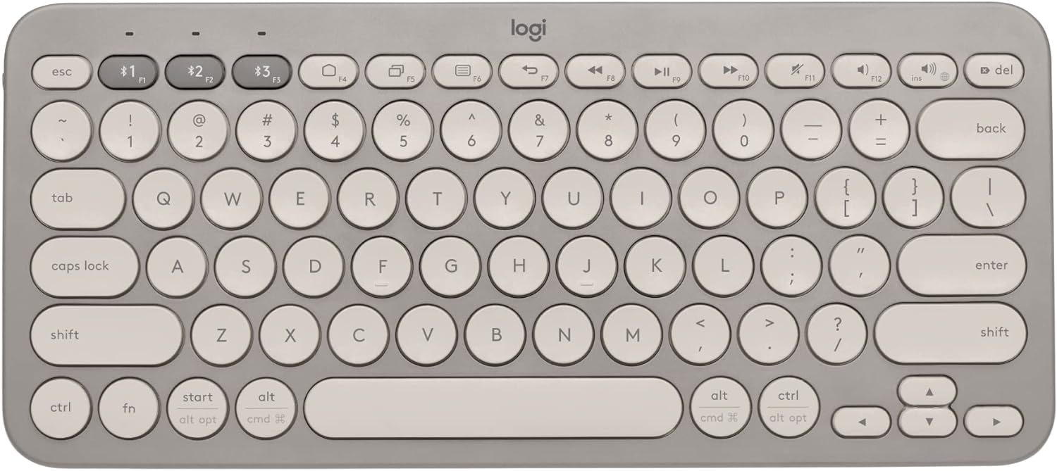 Logitech K380 Pebble Multi-Device Bluetooth Wireless Keyboard with Easy-Switch for Up to 3 Devices, Slim, 2 Year Battery-PC, Laptop, Windows, Mac, Chrome OS, Android, iPadOS, Apple TV - Sand