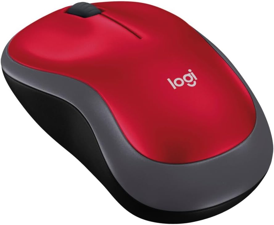 Logitech M185 Wireless Mouse, 2.4GHz with USB Mini Receiver, 12-Month Battery Life, 1000 DPI Optical Tracking, Ambidextrous, Compatible with PC, Mac, Laptop - Red