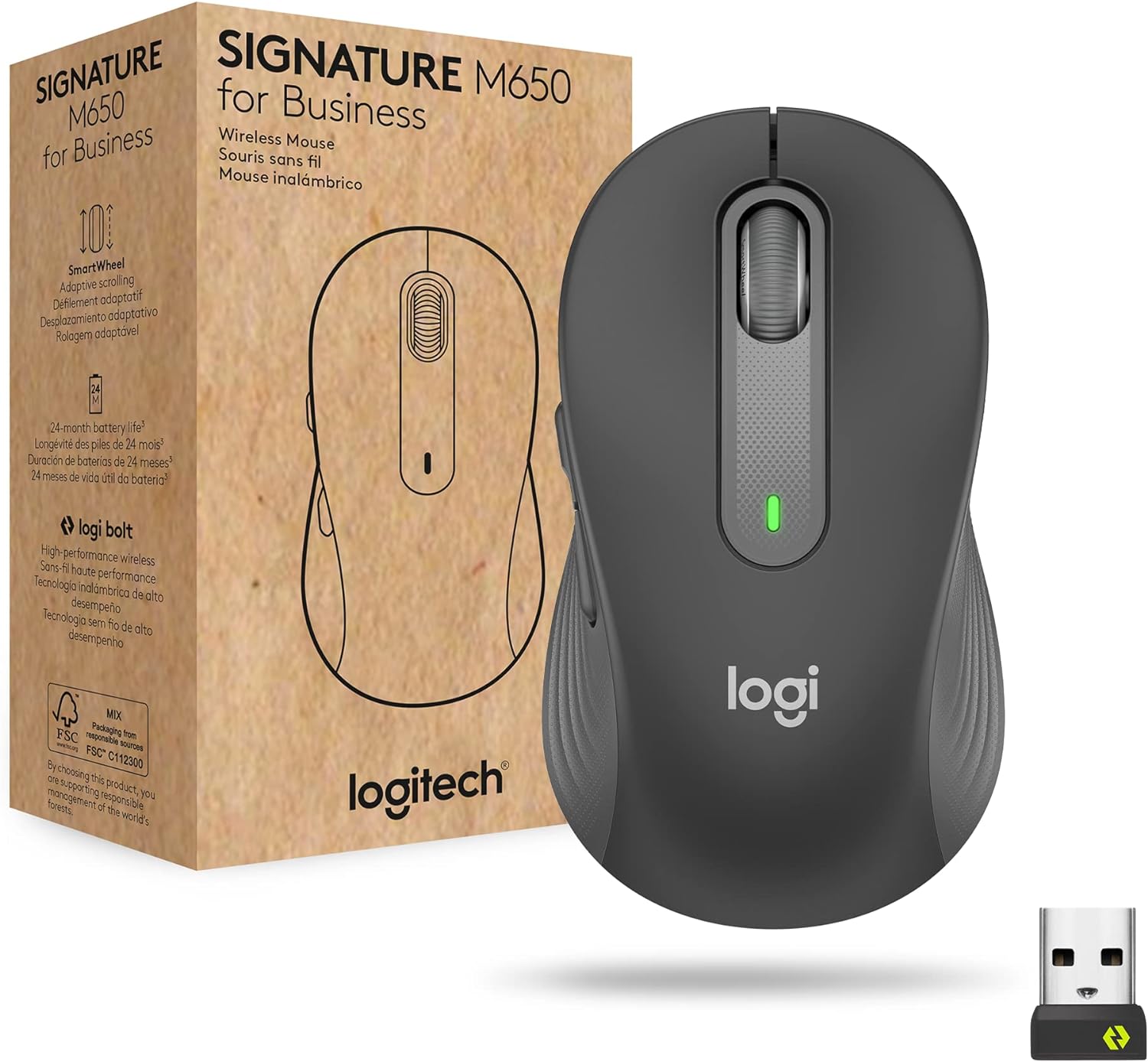 Logitech Signature M650 for Business Wireless Mouse, for Small to Medium Sized Hands, Logi Bolt, Bluetooth, SmartWheel - Graphite