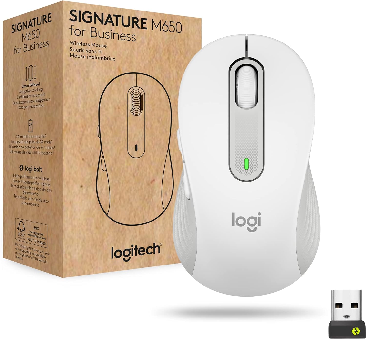 Logitech Signature M650 for Business Wireless Mouse, for Small to Medium Sized Hands, Logi Bolt, Bluetooth, SmartWheel - Off White