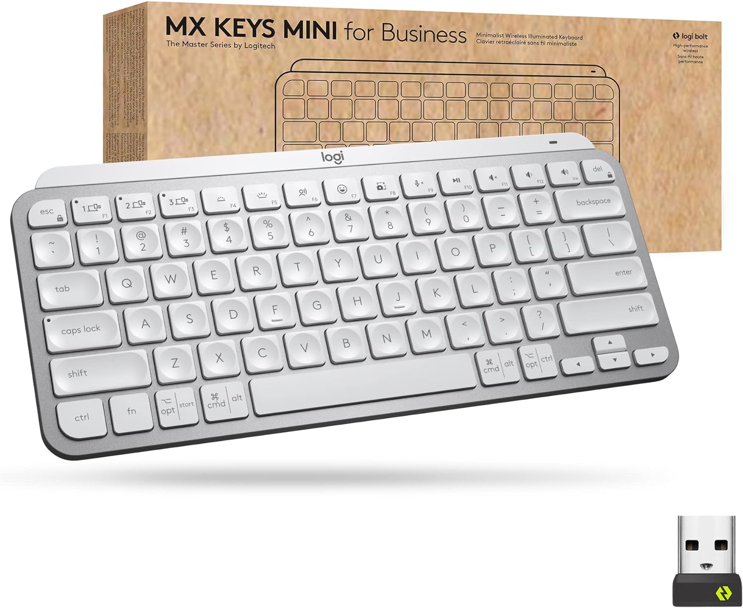 Logitech MX Keys Mini Wireless Illuminated Keyboard for Business, Compact, Logi Bolt Technology, Backlit, Rechargeable, Globally Certified, Windows/Mac/Chrome/Linux - Pale Gray