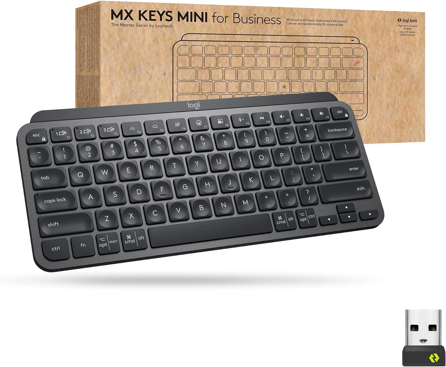 Logitech MX Keys Mini Wireless Illuminated Keyboard for Business, Compact, Logi Bolt Technology, Backlit, Rechargeable, Globally Certified, Windows/Mac/Chrome/Linux - Graphite