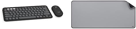 Logitech Pebble 2 Combo for Mac, Wireless Keyboard and Mouse, Slim, Quiet and Portable, Customizable, Bluetooth, Easy-Switch, for macOS, iPadOS - Tonal Graphite   Desk Mat - Studio Series, Mid-Grey