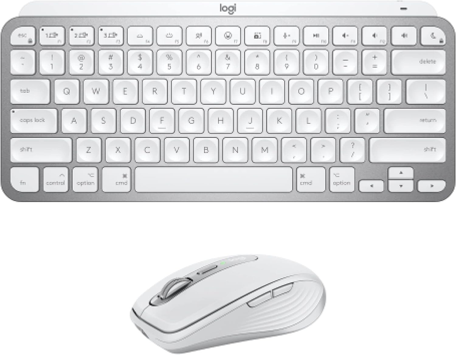 Logitech MX Keys Mini for Mac Keyboard   MX Anywhere 3 for Mac Wireless Mouse Combo - Backlit Keys, USB-C, Bluetooth, Ergonomic, Compact, Fast Scroll, Optimised for macOS, iPadOS  Pale Grey