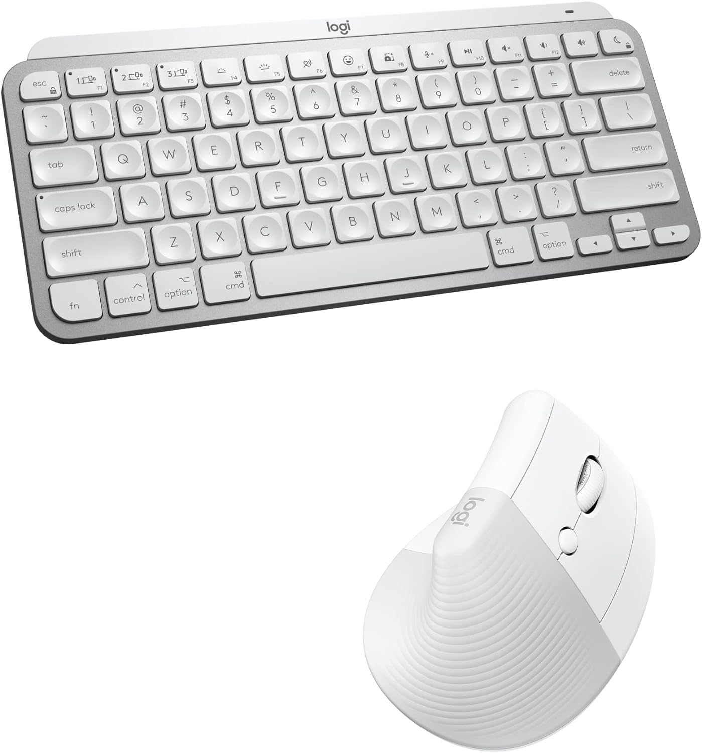 Logitech MX Keys Mini Keyboard for Mac and Lift Vertical Ergonomic Mouse for Mac Combo - Wireless, Bluetooth, Backlit Keys, Quiet, macOS/iPadOS/MacBook/iMac/iPad - Pale Grey