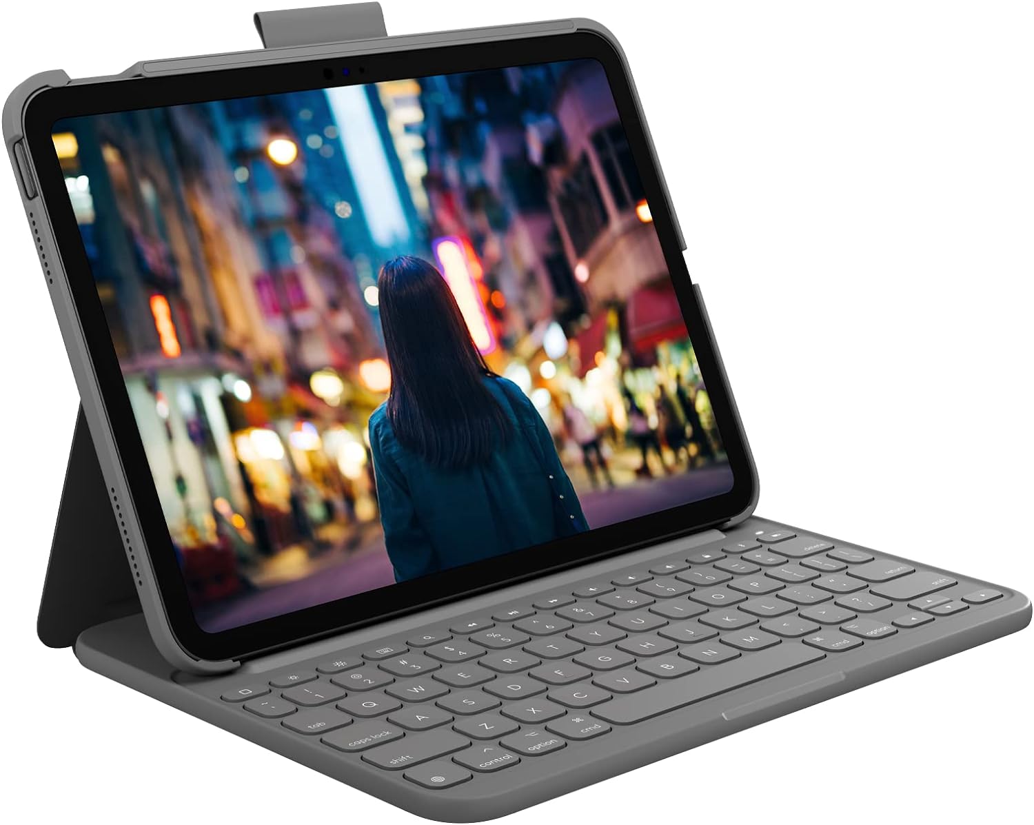 Logitech Slim Folio Bluetooth Keyboard Case for iPad (10th Generation) with Integrated Wireless Keyboard - Oxford Gray