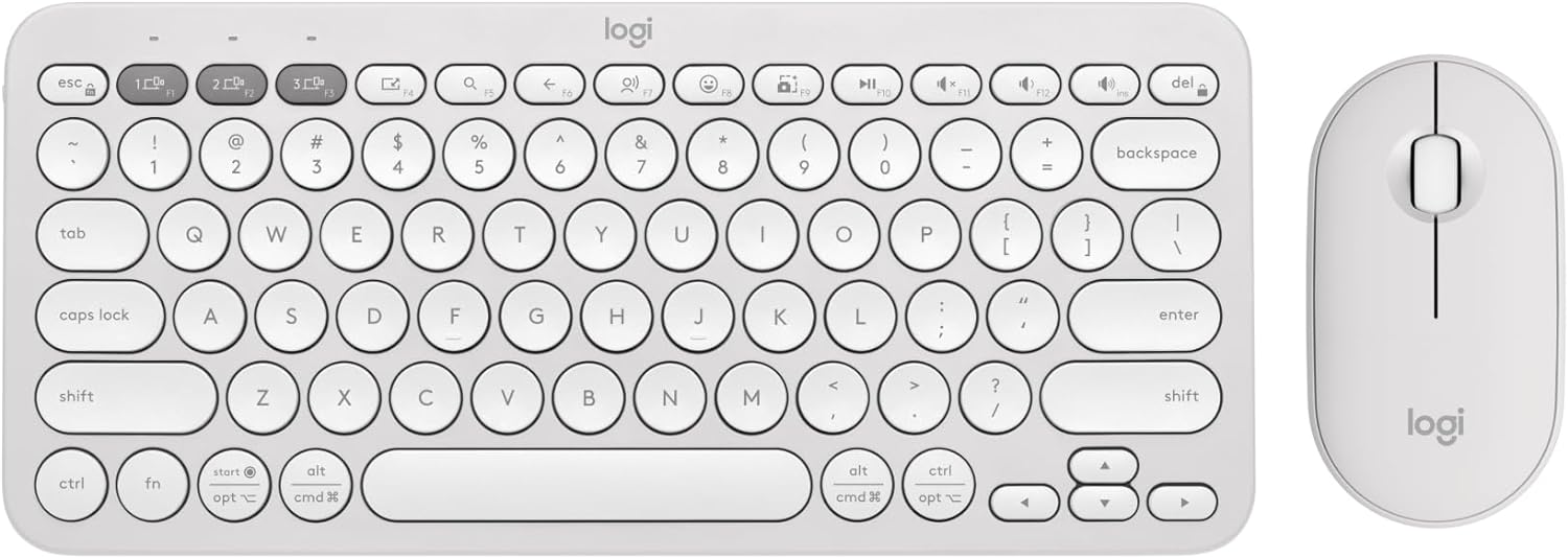 Logitech Pebble 2 Combo, Wireless Keyboard and Mouse, Quiet and Portable, Customizable, Logi Bolt, Bluetooth, Easy-Switch for Windows, macOS, iPadOS, Chrome - Tonal White