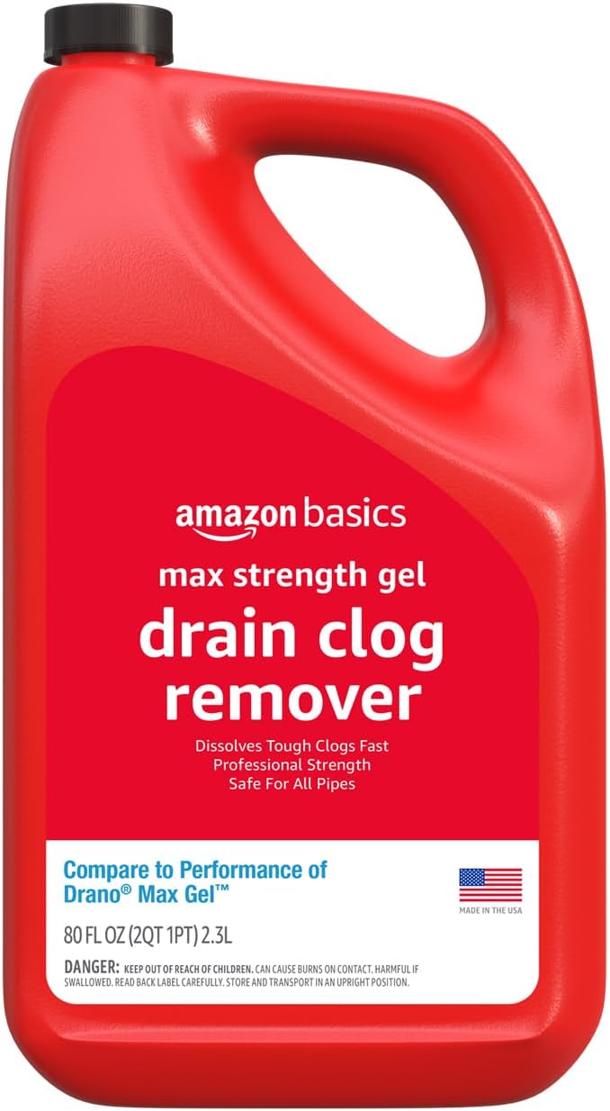 Amazon Basics Max Strength Gel Drain Clog Remover and Cleaner, 80 Fl Oz, Pack of 1