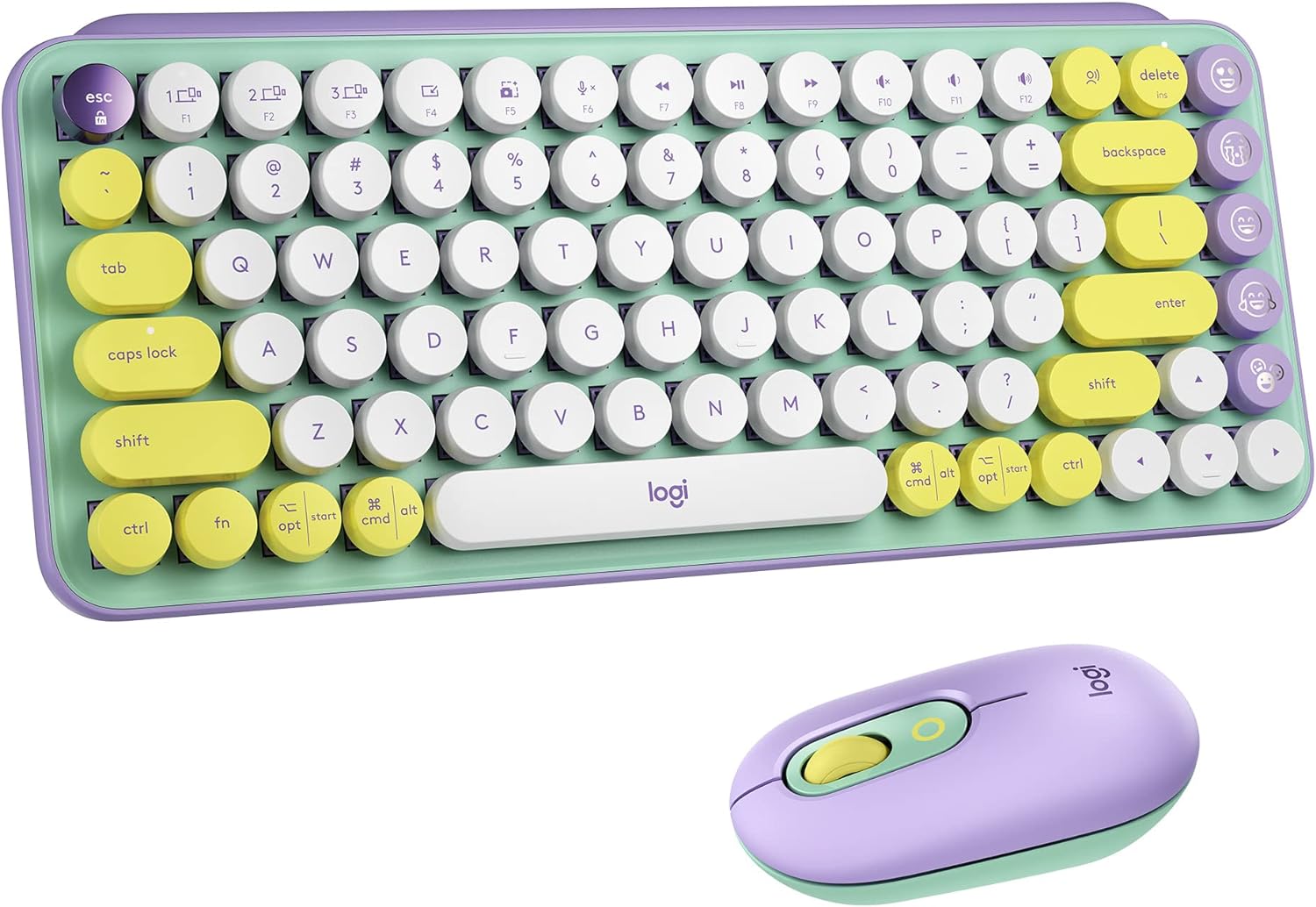 Logitech POP Wireless Mouse and POP Keys Mechanical Keyboard Combo - Customisable Emojis, SilentTouch, Precision/Speed Scroll, Bluetooth, Multi-Device, OS Compatible - Daydream Mint