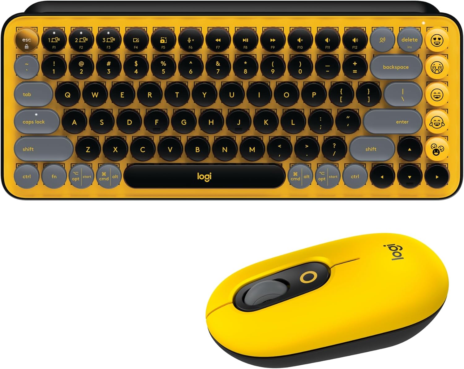 Logitech POP Wireless Mouse and POP Keys Mechanical Keyboard Combo - Customisable Emojis, SilentTouch, Precision/Speed Scroll, Design, Bluetooth, Multi-Device, OS Compatible  Blast Yellow