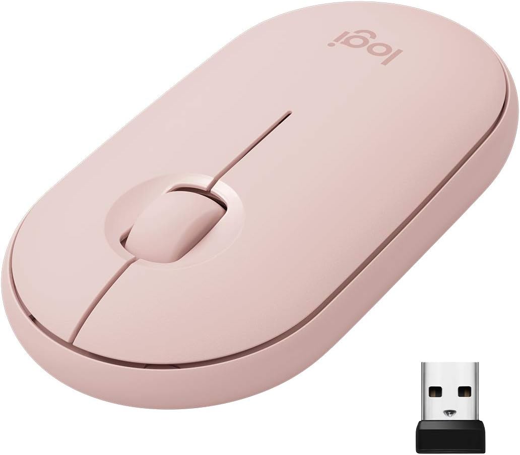 Logitech Pebble Wireless Mouse with Bluetooth or 2.4 GHz Receiver, Silent, Slim Computer Mouse with Quiet Clicks, for Laptop/Notebook/iPad/PC/Mac/Chromebook - Pink Rose