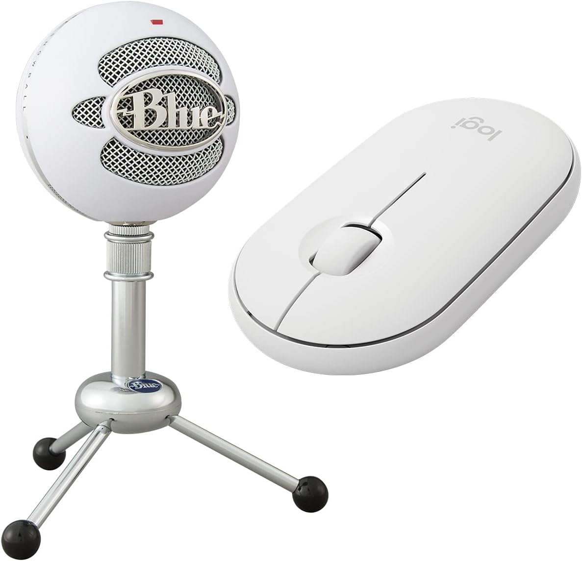 Logitech Pebble M350 Wireless Mouse with Bluetooth or USB - Silent, Slim Computer Mouse with Quiet Click - Off White and Blue Snowball USB Microphone  Textured White