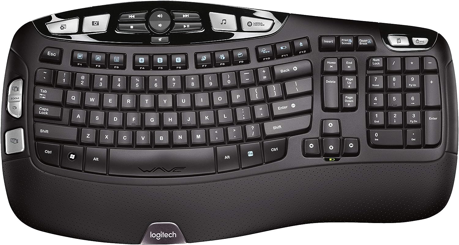 Logitech K350 Wave Ergonomic Keyboard with Unifying Wireless Technology - Black