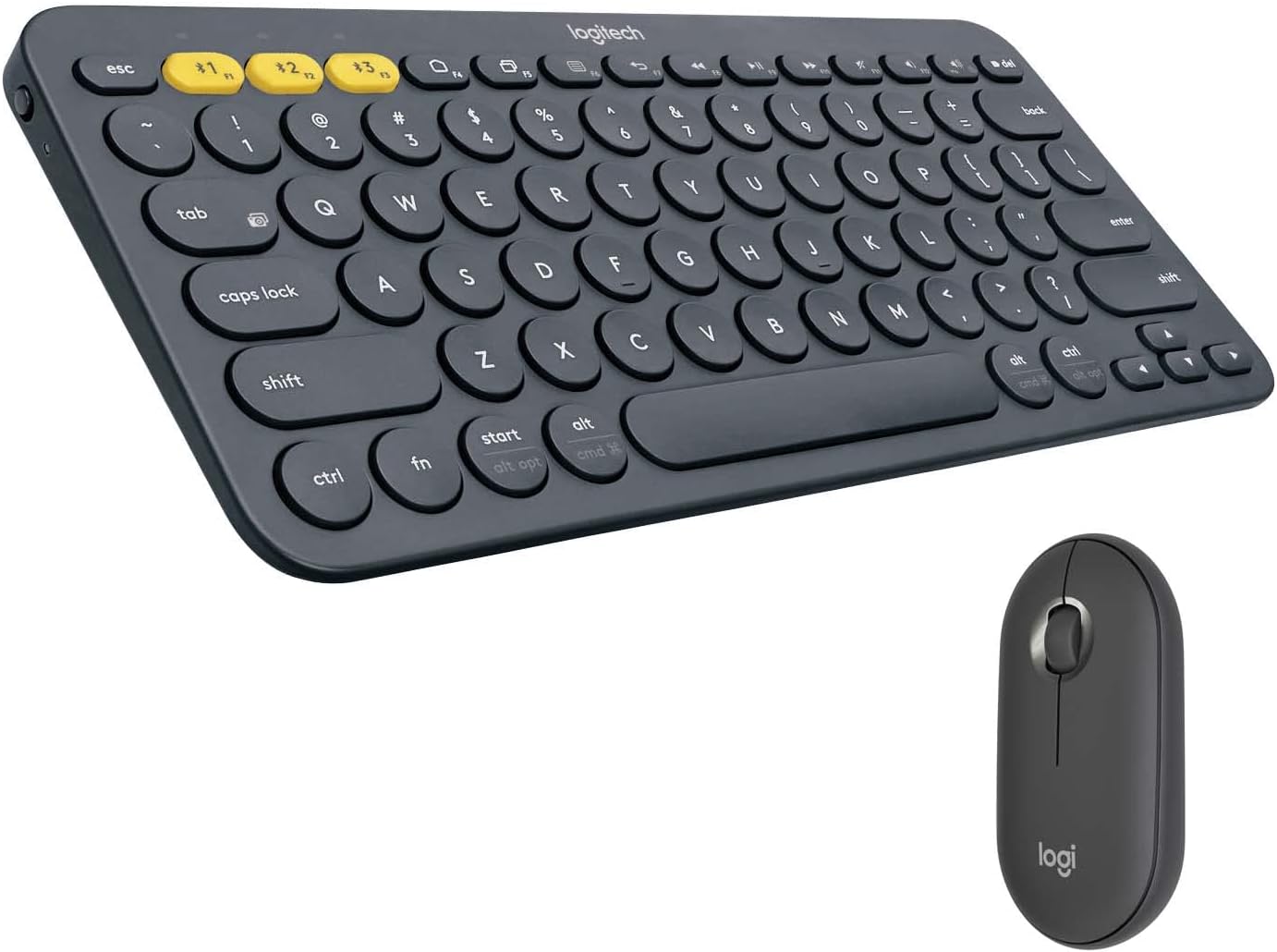 Logitech K380   M350 Wireless Keyboard and Mouse Combo - Slim Portable Design, Quiet Clicks, Long Battery Life, Bluetooth, Easy-Switch, Windows, Mac, iPadOS, Chrome OS Compatible - Dark Grey