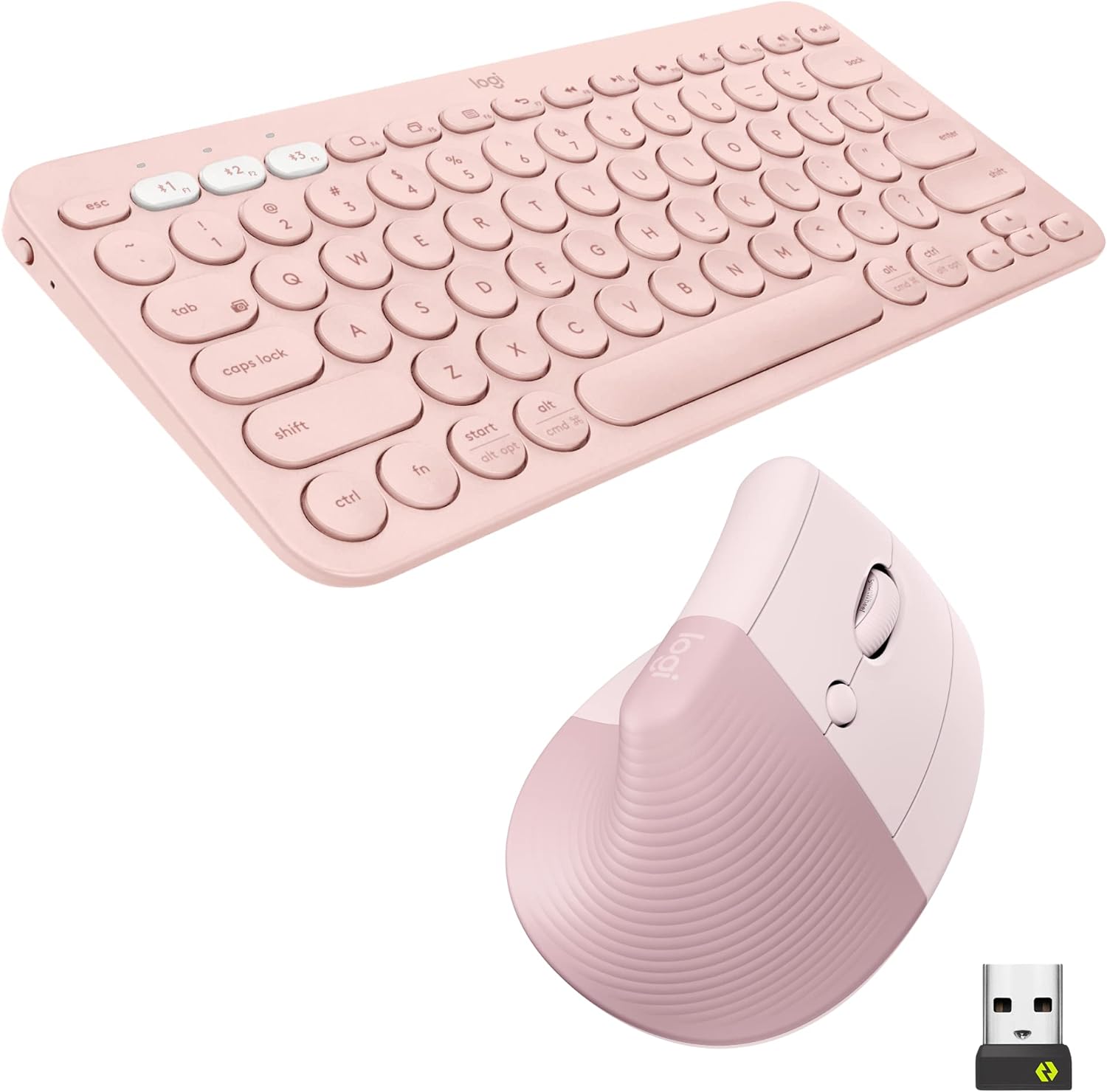 Logitech K380 Multi-Device Bluetooth Wireless Keyboard and Lift Vertical Ergonomic Mouse Combo, Quiet, Multi-device, Compact, 2 Year Battery, Windows/macOS/iPad OS, Laptop, PC - Rose