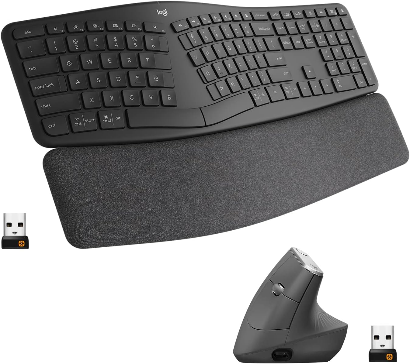 Logitech Ergo K860 Wireless Ergonomic Keyboard with Wrist Rest and MX Vertical Wireless Mouse